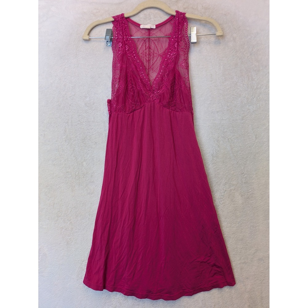 Fleur't‎ Magenta Pink Lace V-Neck Chemise Nightgown Size XS